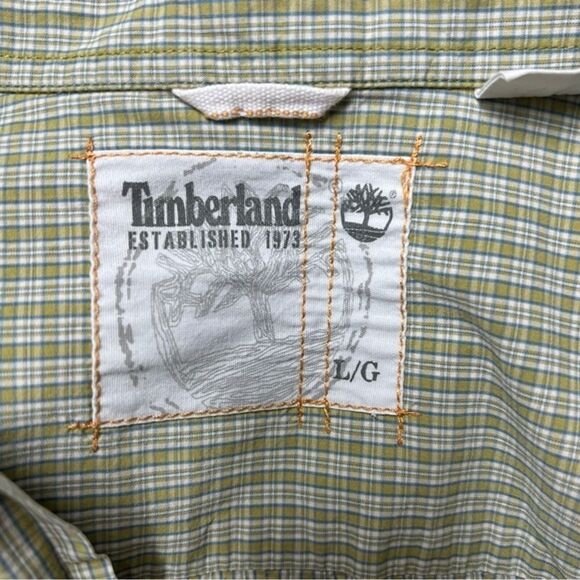 Timberland Men's 100% Cotton Button Down Oxford Shirt Green Plaid Size Large - Picture 3 of 5